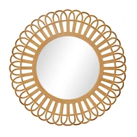Brown Rattan Bohemian Wall Mirror, 35" x 35" x 1"