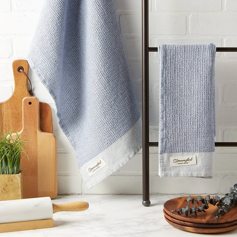 DII® Storm Blue Washed Waffle Woven Dishtowel, 2ct.