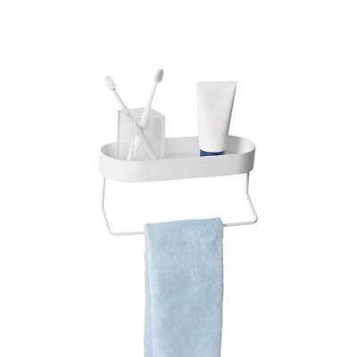 Honey Can Do White Wall Mounted Bathroom Shelf with Towel Bar & Oval Top Tray