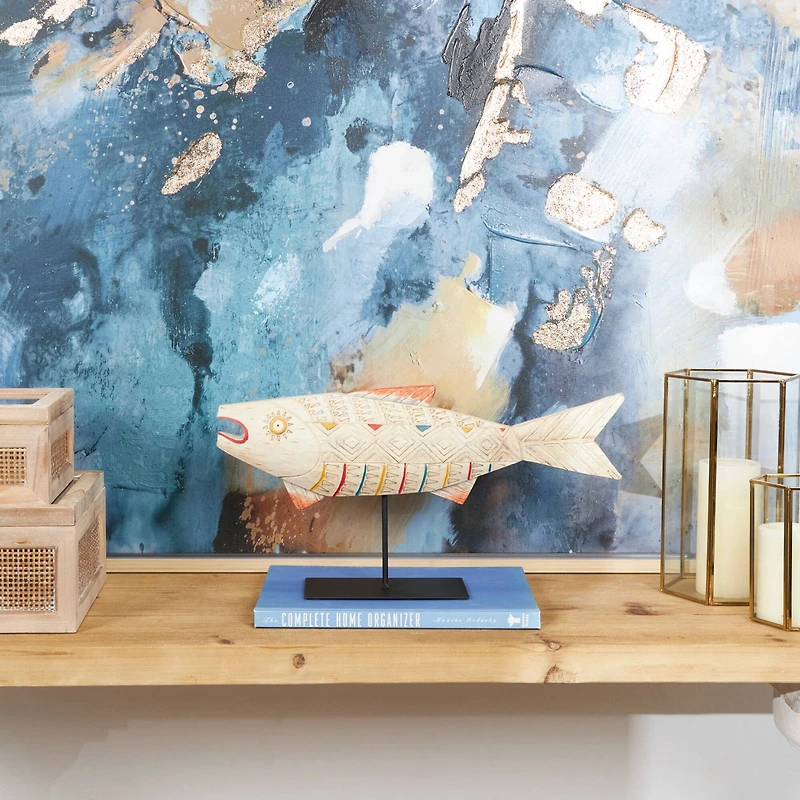 9.25" Cream Polystone Coastal Fish Tabletop Sculpture