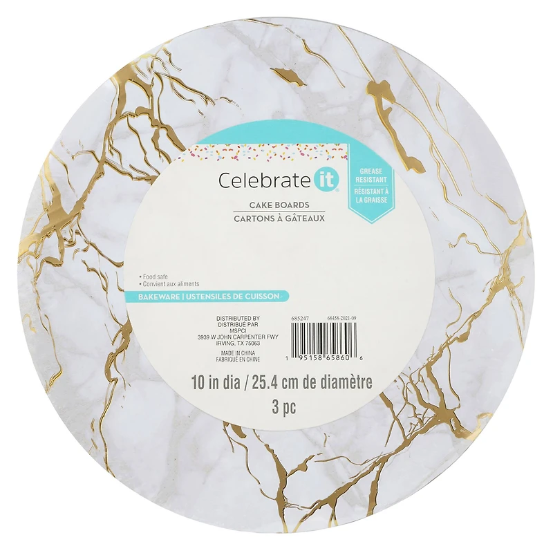 10" Gold Marble Cake Boards by Celebrate It®, 3ct.