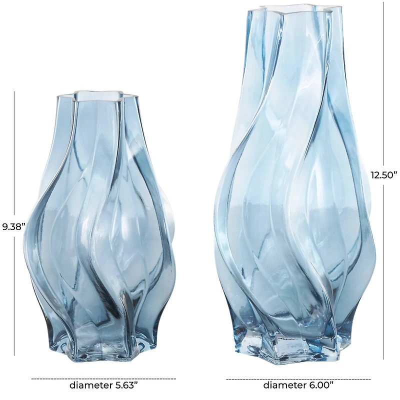 Blue Wavy Ombre Glass Vase Set
