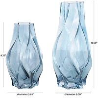 Blue Wavy Ombre Glass Vase Set