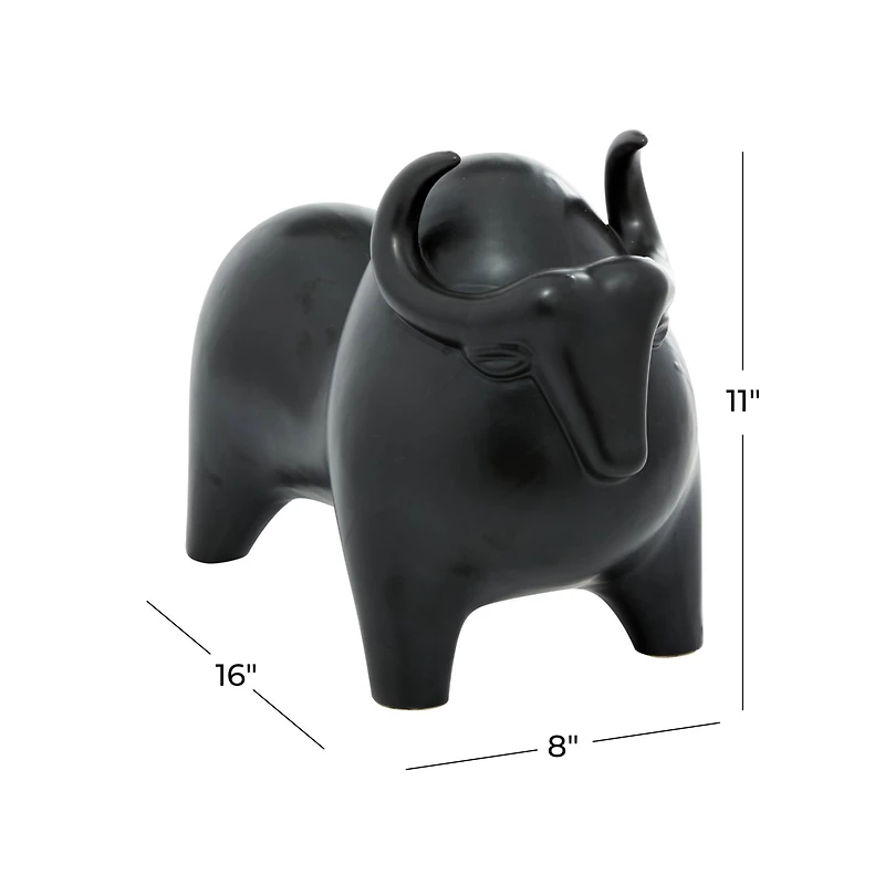 The Novogratz Black Porcelain Contemporary Buffalo Sculpture, 11" x 8" x 16"