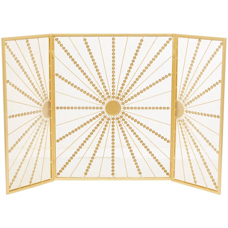 The Novogratz Gold Metal Foldable 3-Panel Starburst Fireplace Screen with Bead Inspired Rays