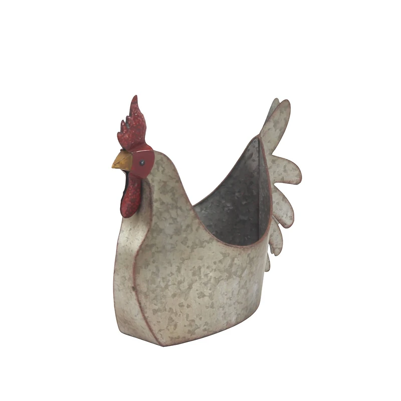 16" Gray Metal Farmhouse Chicken Planter