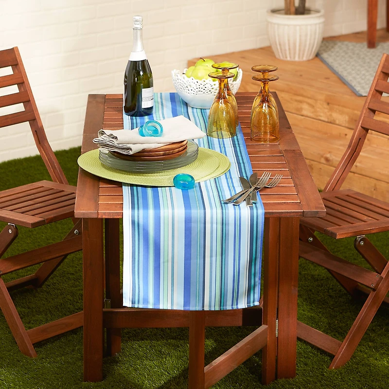 DII® Blue Ocean Stripe Print Outdoor Table Runner, 14x72