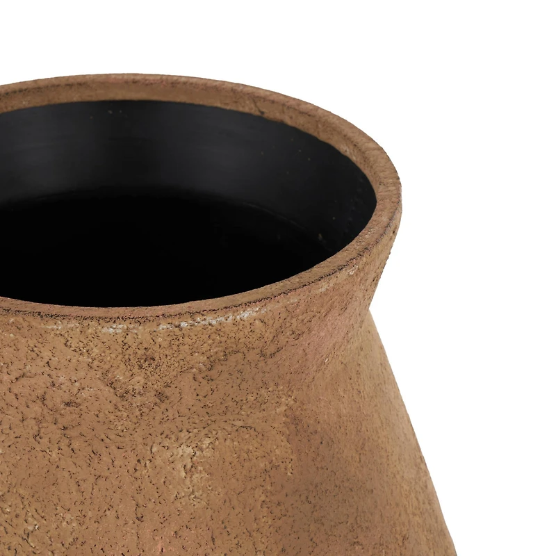 20" Brown Wide Metal Vase with Black Stand