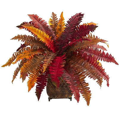 18" Autumn Boston Fern in Metal Planter