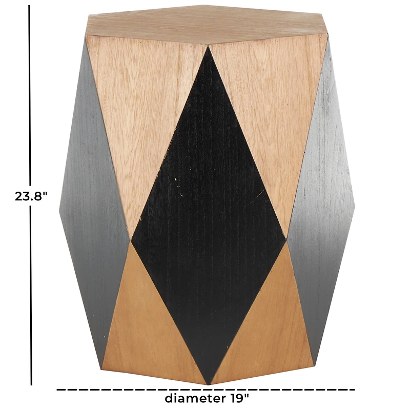 23.75" Brown Wood Geometric Diamond Accent Table with Black Accents
