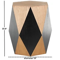 23.75" Brown Wood Geometric Diamond Accent Table with Black Accents