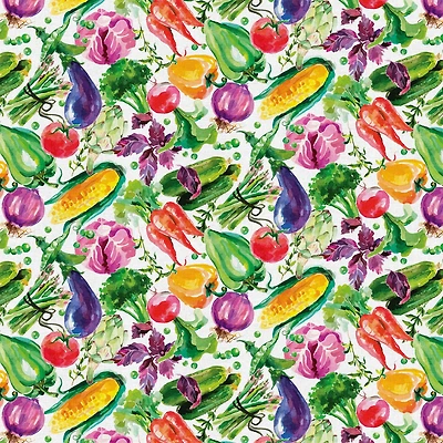 Fabric Editions White Veggie Garden Cotton Fabric