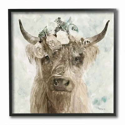 Stupell Industries Delicate Soft Buffalo with Floral Crown Watercolor Framed Wall Art