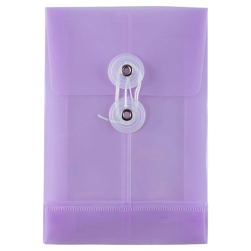 JAM Paper 4.25" x 6.25" Lilac Plastic Button & String Tie Closure Open End Envelopes, 12ct.