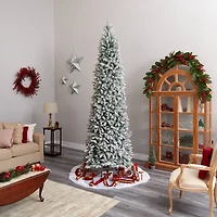 10ft. Pre-Lit Slim Flocked Montreal Fir Artificial Christmas Tree, White LED Lights