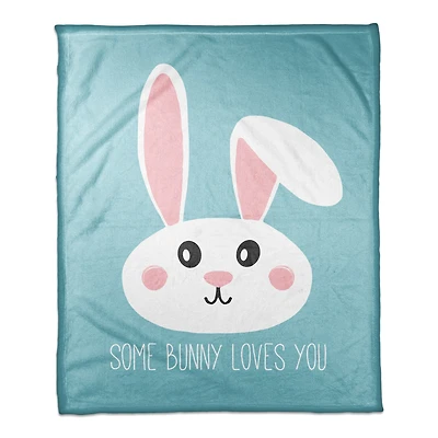 Some Bunny Loves You Teal Throw Blanket