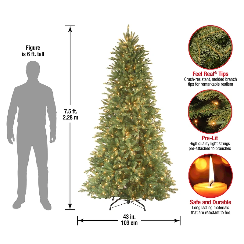 7.5 Ft. Pre-Lit Feel Real® Tiffany Fir Slim Artificial Christmas Tree, Clear Lights