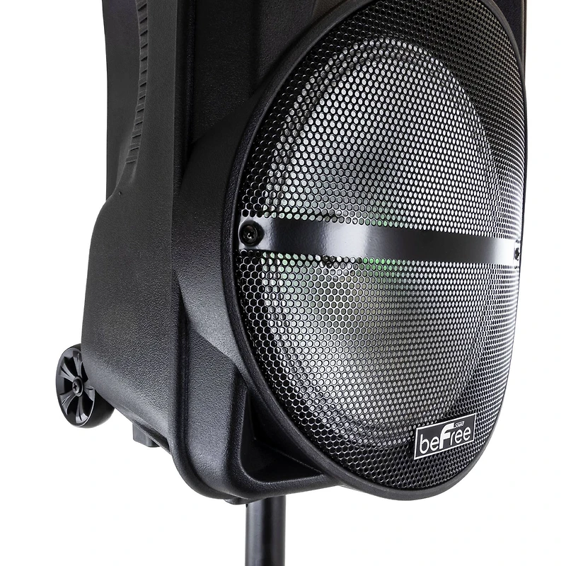 beFree Sound 12" Bluetooth Rechargeable Portable PA Party Speaker With Reactive LED Lights & Stand