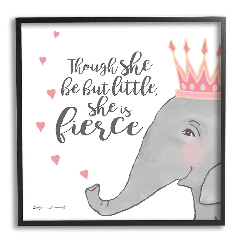 Stupell Industries She is Fierce Phrase Girls' Princess Elephant Pink Framed Wall Art