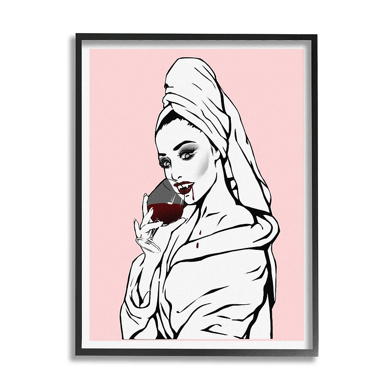 Stupell Industries Pink Vampire Fashionista Drinking Wine Framed Giclee Art