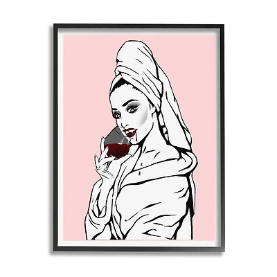 Stupell Industries Pink Vampire Fashionista Drinking Wine Framed Giclee Art