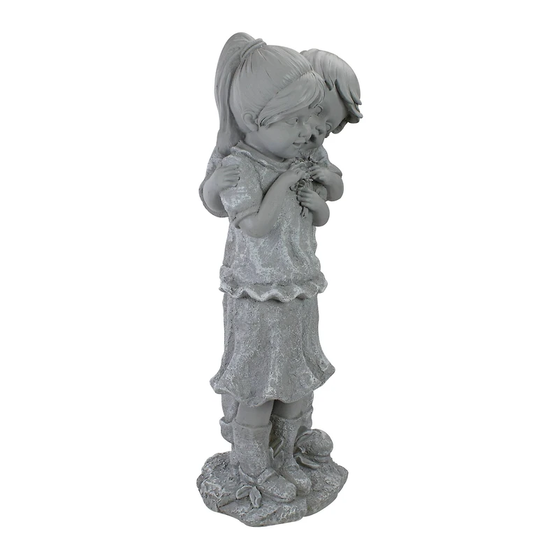 19.5" Gray Boy Hugging Girl Outdoor Garden Statue