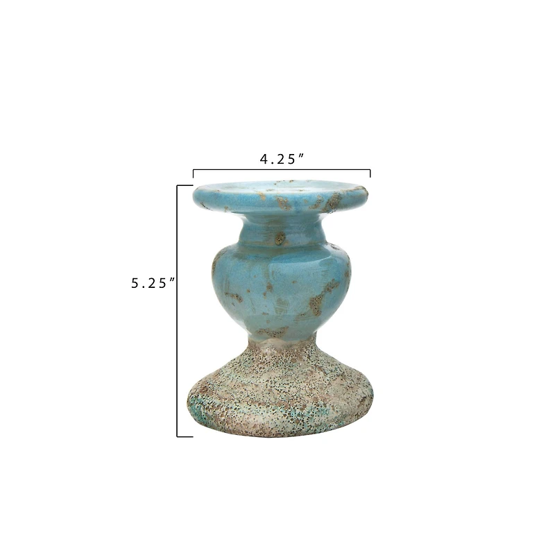Hello Honey® 5" Distressed Blue Terracotta Pillar Candleholder
