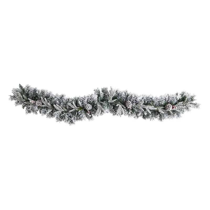 6ft. Pre-Lit LED Flocked Christmas Garland with Pinecones