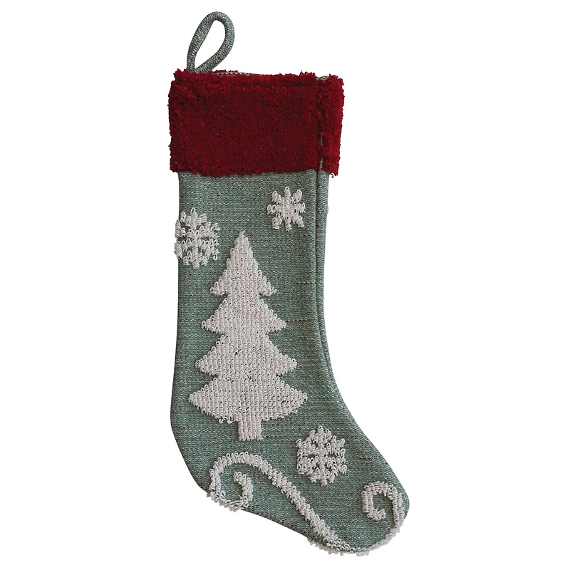 Hello Honey® 20" Chenille Tree & Snowflakes Cotton Knit Stocking
