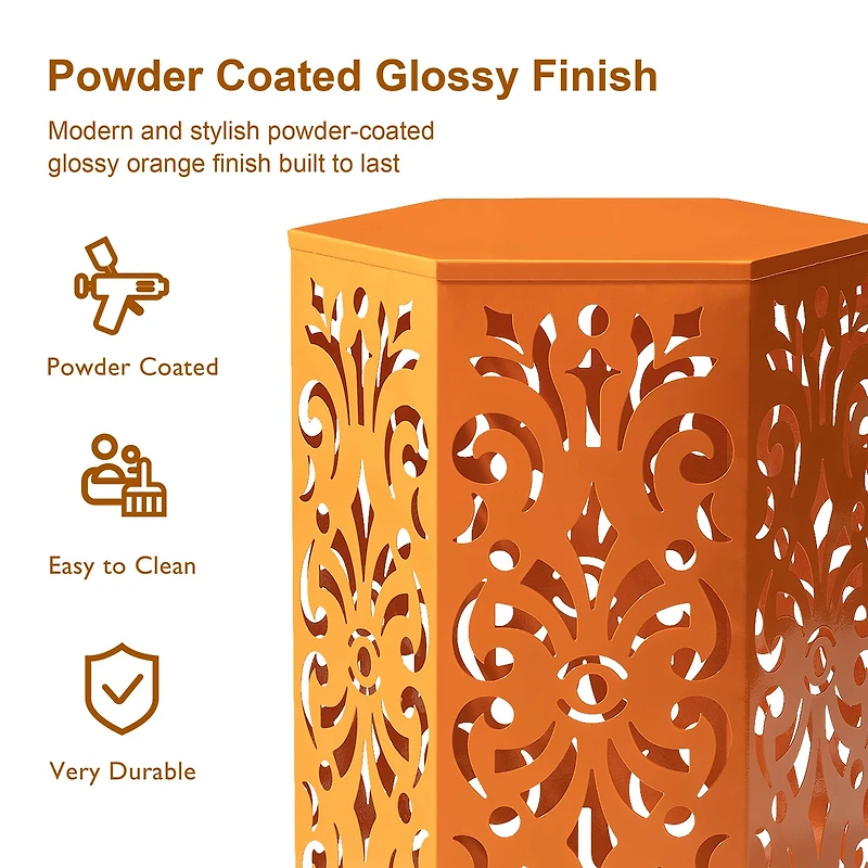 Glitzhome® Orange Floral Motif Hexagonal Garden Stool Set