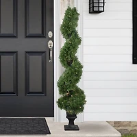 4.5ft. Pre-Lit Artificial Cedar Spiral Topiary Tree in Urn Style Pot, Clear Lights
