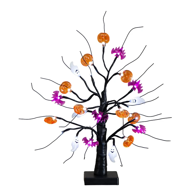 18in. Pre-Lit Artificial Halloween Ghost, Bats & Pumpkins 24 LED Lighted Ornament Tree
