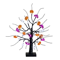 18in. Pre-Lit Artificial Halloween Ghost, Bats & Pumpkins 24 LED Lighted Ornament Tree