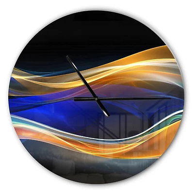 Designart 3D Gold & Blue Wave Design Modern Wall Clock