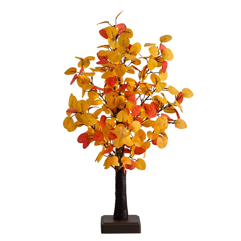 21in. Pre-Lit Bright Autumn Eucalyptus Artificial Fall Tree with 50 Warm White LED Lights and Detachable Base