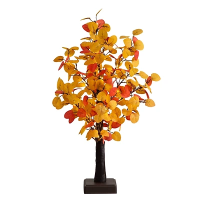 21in. Pre-Lit Bright Autumn Eucalyptus Artificial Fall Tree with 50 Warm White LED Lights and Detachable Base