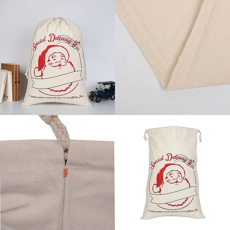 Personality Case™ 19" x 26" Cotton Natural Santa Drawstring Bag