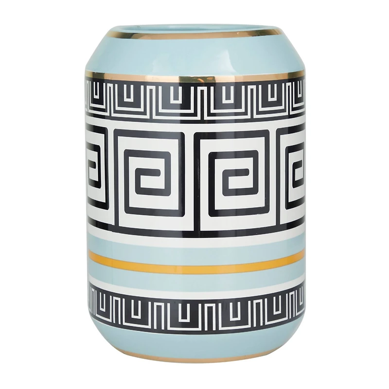 Teal Stoneware Modern Vase, 11" x 8" x 8"