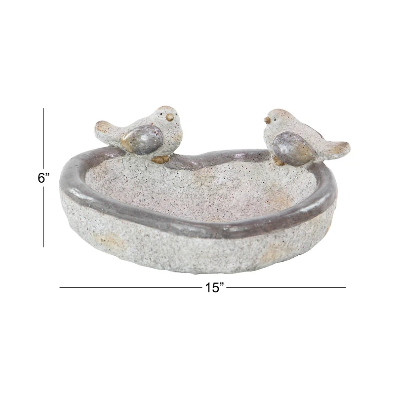 15" Gray Polystone Country Birds Garden Sculpture