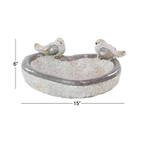 15" Gray Polystone Country Birds Garden Sculpture