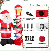 Glitzhome® 7FT Lighted Inflatable Santa with Lamp Post Sign Decor