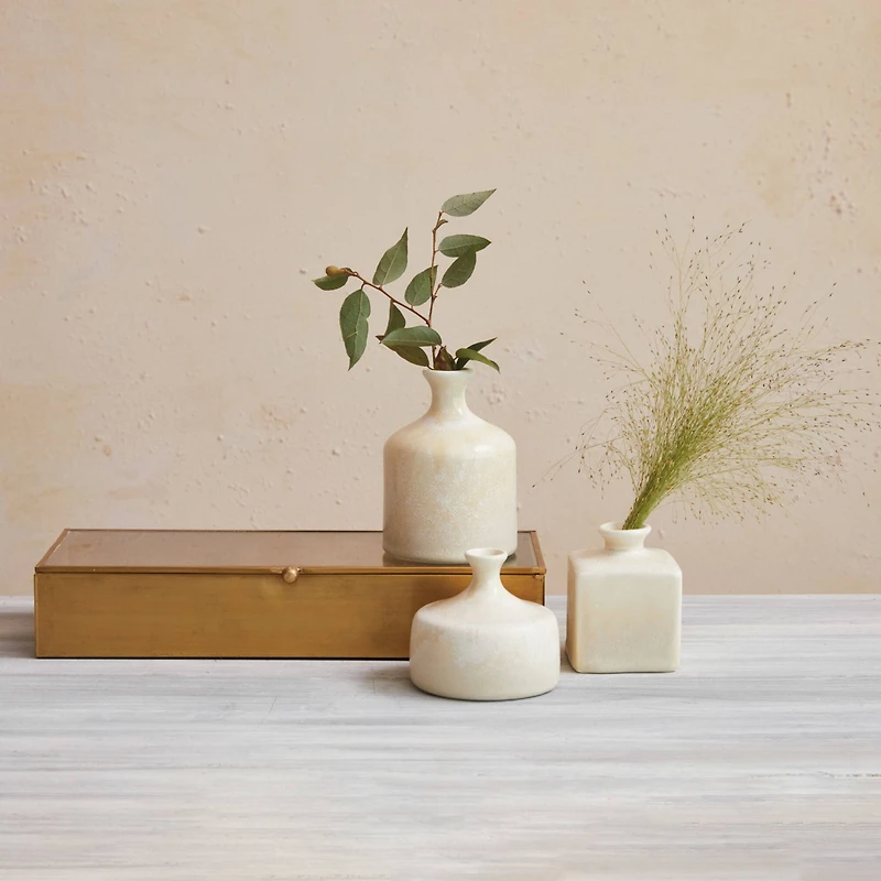 Hello Honey® Cream Stoneware Vase with Reactive Glaze Set