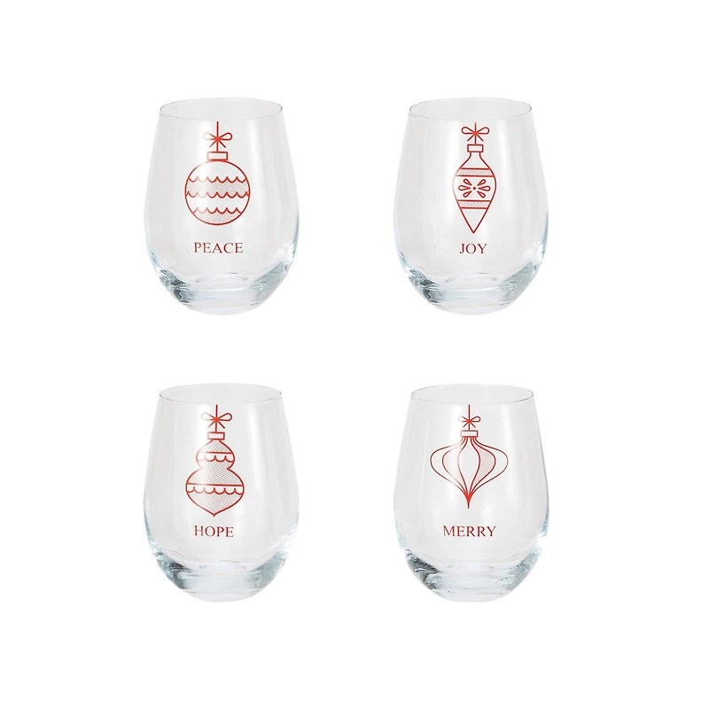 Hello Honey® 18oz. Ornament Stemless Wine Glass Set