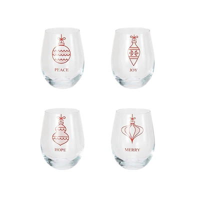 Hello Honey® 18oz. Ornament Stemless Wine Glass Set