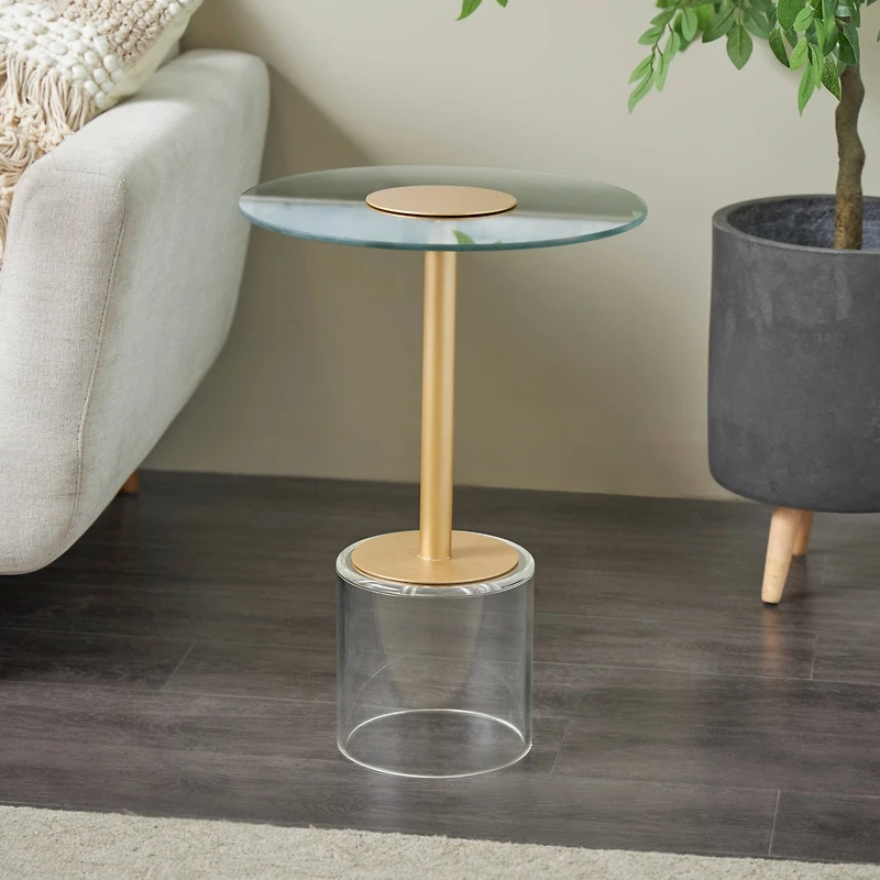 22.5" Clear Acrylic Accent Table with Elevated Base & Gold Stand