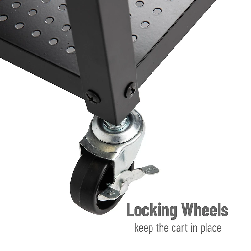 Mind Reader Rolling Cart, Microwave Stand, 3-Tier, Coffee Cart, Office, Metal, Black