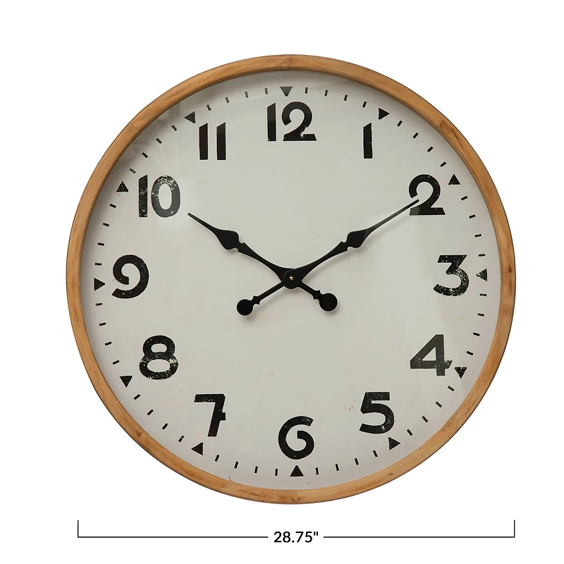 Hello Honey® 29" Round Natural Wood and Metal Wall Clock