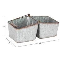 16" Silver Metal Farmhouse 2-Pot Planter