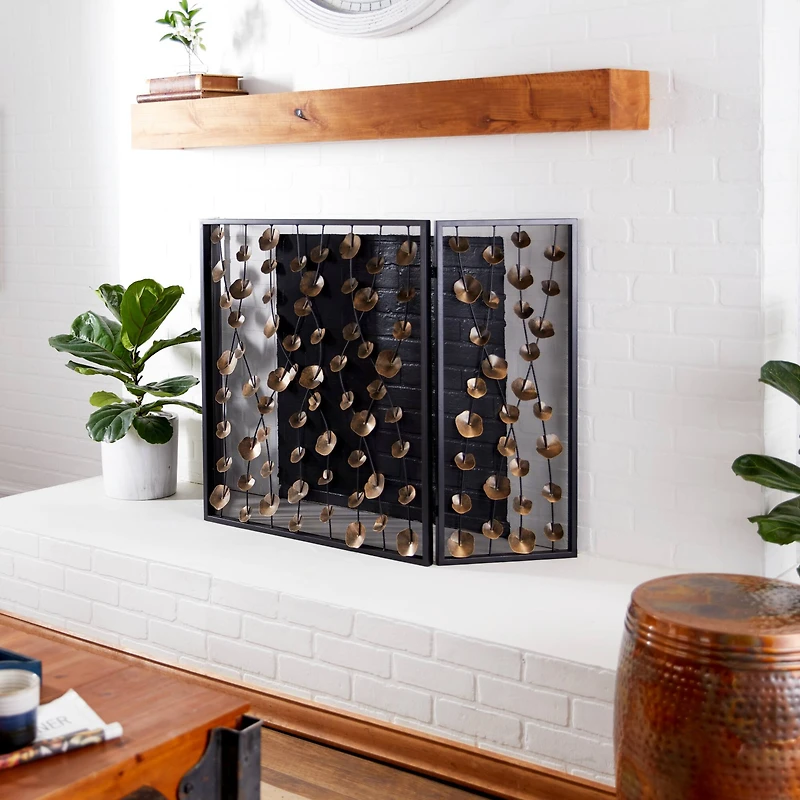 Gold Metal Modern Fireplace Screen, 32" x 56" x 1"