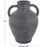 16" Black Ceramic Whitewashed Textured Amphora Vase